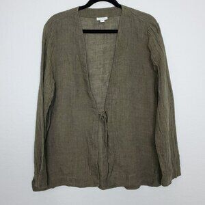 J. Jill Womens Cardigan Size L Tie Front Linen Pleat Sleeve Green Coverup Beachy